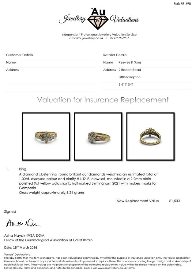 9ct yellow gold diamond cluster ring sh24694l