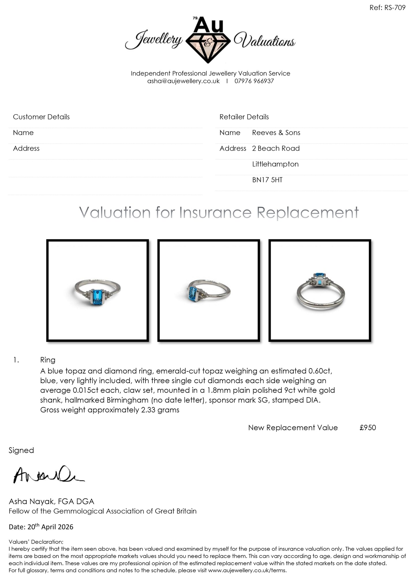 9ct white gold topaz and diamond ring Sh26210b