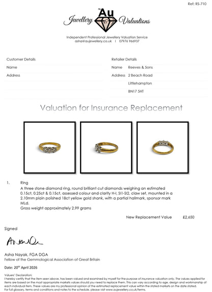 18ct yellow gold three stone diamond ring  Sh24964l