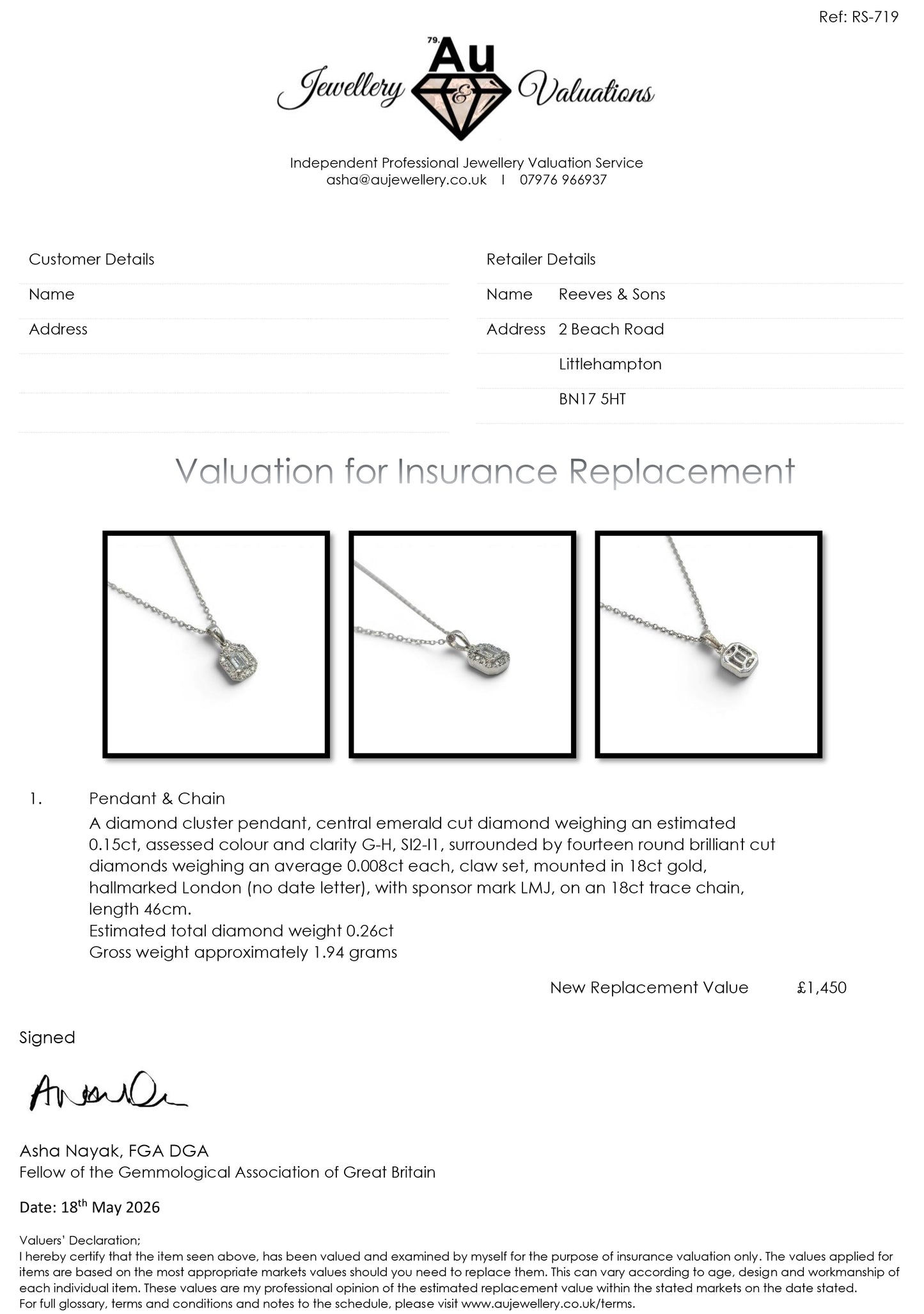 18ct  white gold diamond cluster pendant  BB2039b