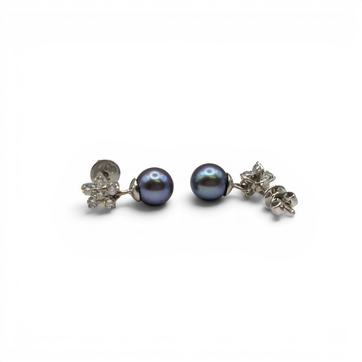 18ct white gold diamond and pearl earings sh24735l