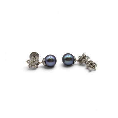 18ct white gold diamond and pearl earings sh24735l