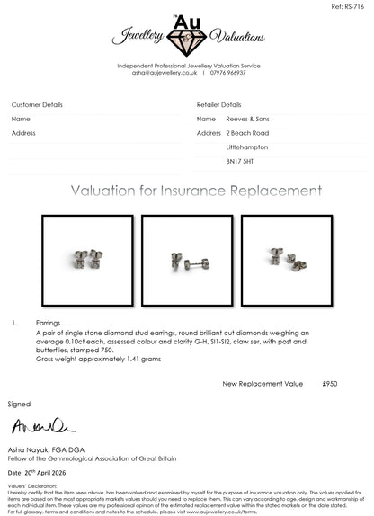 18ct white gold diamond stud earings sh24956l