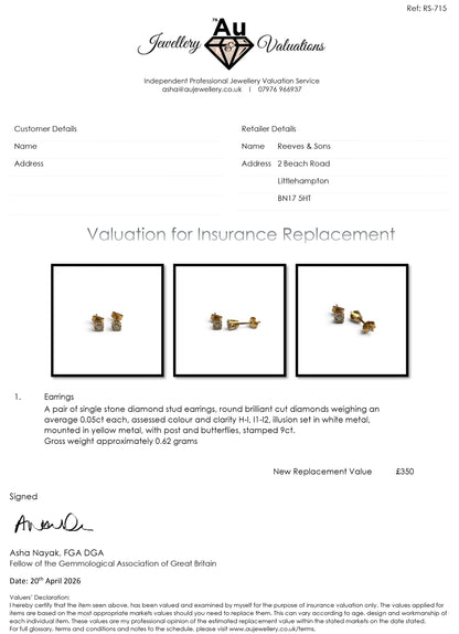 9ct yellow gold diamond stud earings sh26266b