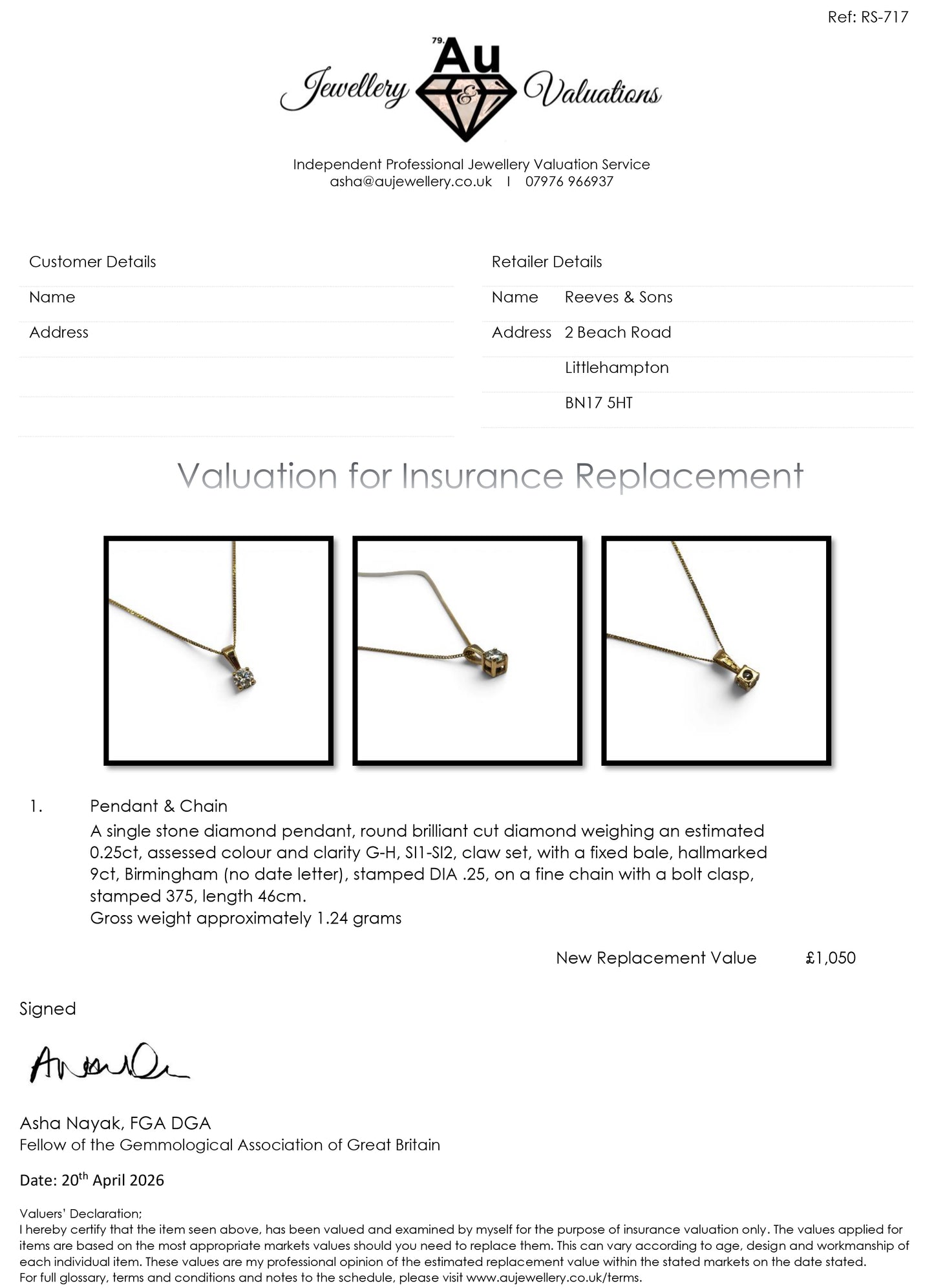 9ct yellow gold with 0.25 carst diamond pendant and 9ct chain sh24990l