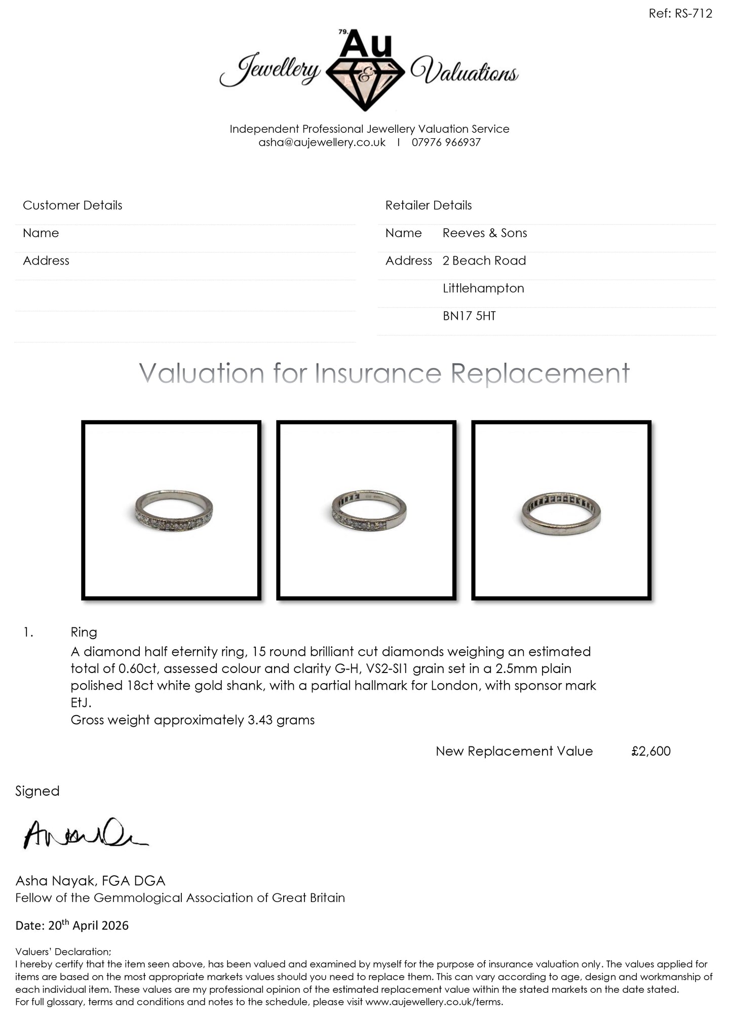 18ct white gold half eternity diamond ring sh24910l