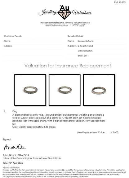 18ct white gold half eternity diamond ring sh24910l