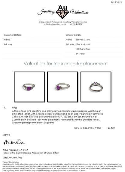 18ct white gold pink sapphire and diamond ring sh21243l